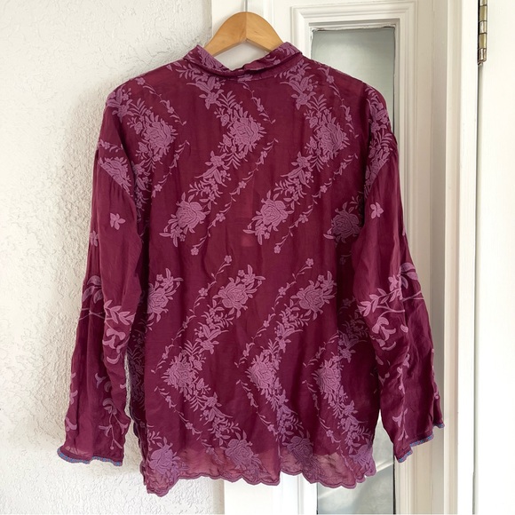 NWT Johnny Was Embroidered Floral Daiso Button Up Scallop Long Sleeve Blouse - Picture 10 of 12
